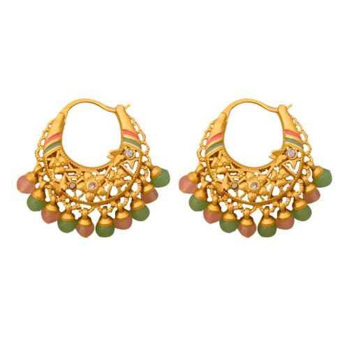 Brass Drop Earring, with Agate, fashion jewelry & for woman & enamel & with rhinestone, golden [