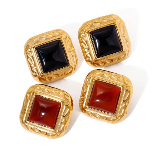 Edelstahl Stud Ohrring, 304 Edelstahl, mit Achat, 18K vergoldet, Modeschmuck & für Frau, goldfarben, 30.7x30.4mm, verkauft von Paar