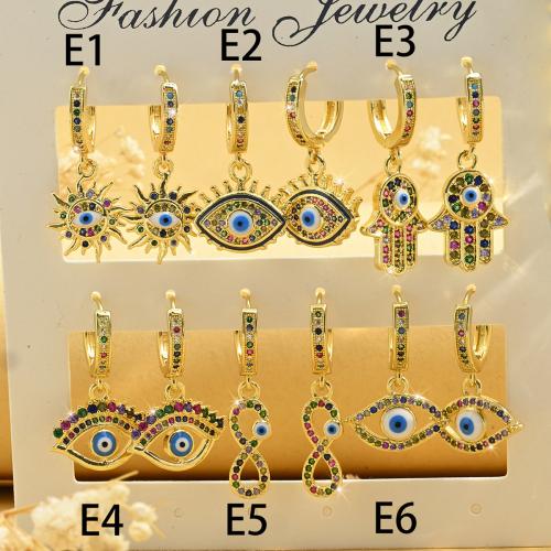 Pendientes de mal de ojo, metal, chapado en color dorado, Joyería & diferentes estilos para la opción & micro arcilla de zirconia cúbica & para mujer & esmalte, más colores para la opción, Vendido por Par