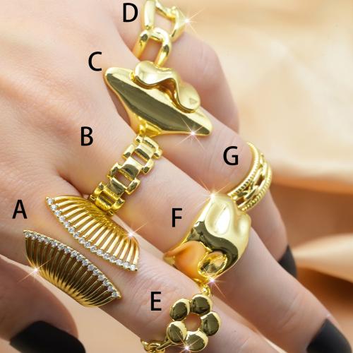 Befestigter Zirkonia Messingring Fingerring, Messing, goldfarben plattiert, Modeschmuck & unisex & verschiedene Stile für Wahl & Micro pave Zirkonia, keine, inner diameter:18-25mm, verkauft von PC[