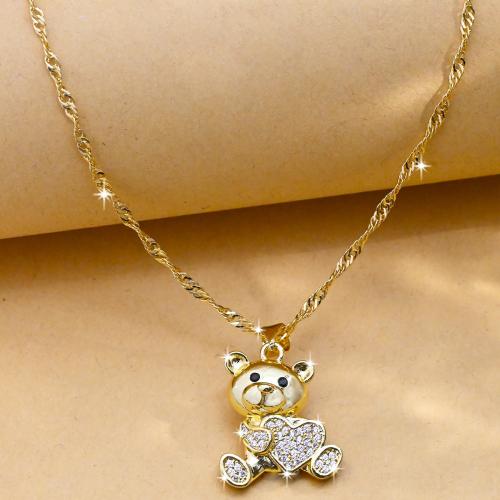 Cubic Zircon Micro Pave Brass Necklace, Bear, gold color plated, fashion jewelry & Unisex & micro pave cubic zirconia Approx 44 cm [