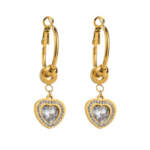 Boucles d'oreilles en acier titane, avec Perceuse à eau en verre, bijoux de mode & styles différents pour le choix & pour femme & avec strass, doré, Vendu par paire