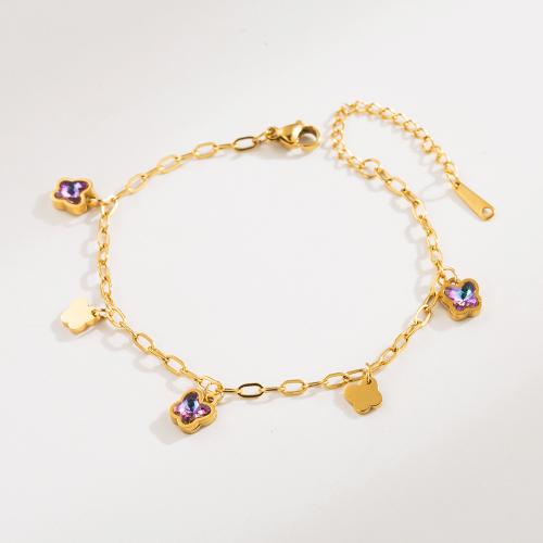 Titanio Acero Pulseras y brazaletes, aleación de zinc, con Partículas de acero, con 4.5cm extender cadena, diferentes estilos para la opción & para mujer & con diamantes de imitación, dorado, longitud:16.5 cm, Vendido por UD