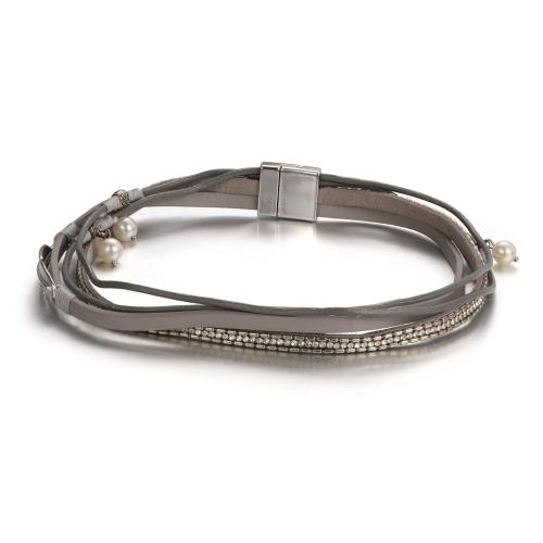 Gemischte materielle Armbänder, Zinklegierung, mit PU Leder & Kristall & Harz, Modeschmuck & mehrschichtig & unisex, grau, Länge:38.5 cm, verkauft von PC