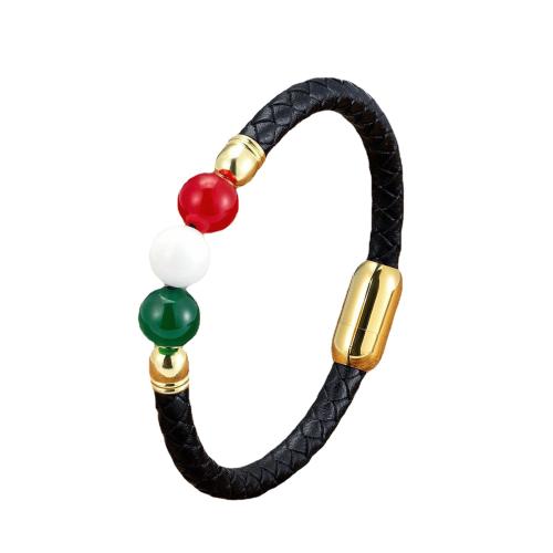 Pulseras de Cordón de PU, acero inoxidable 304, con cordón de cuero & Piedras preciosas, chapado, unisexo, más colores para la opción, longitud:aproximado 21 cm, Vendido por UD[