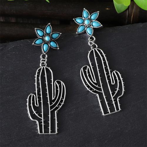 Turquoise Zinc Alloy Earring, with turquoise, plated, for woman, silver color 