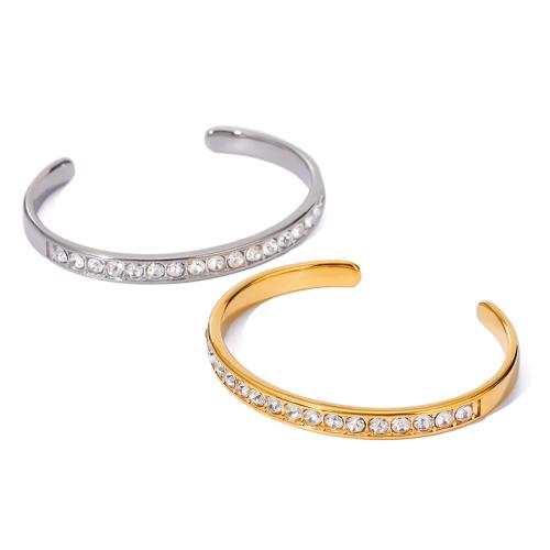 Stainless Steel Cuff Bangle, 304 Stainless Steel, Vacuum Ion Plating, fashion jewelry & for woman & with rhinestone Inner Approx 61mm [