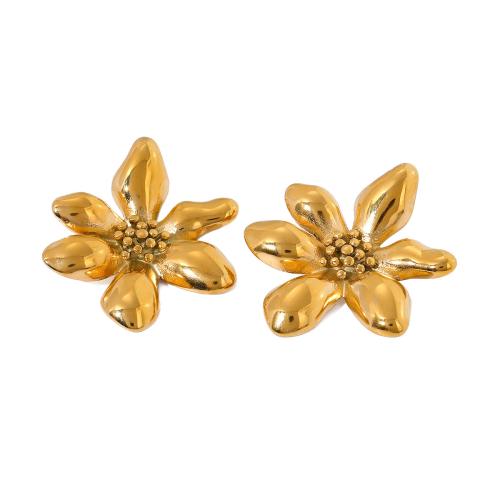 Edelstahl Stud Ohrring, 304 Edelstahl, Blume, 18K vergoldet, Modeschmuck & für Frau, goldfarben, 29.8x26.1mm, verkauft von Paar