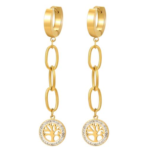 Boucles d'oreilles en acier titane, Placage, pavé de micro zircon & pour femme, doré, Vendu par paire