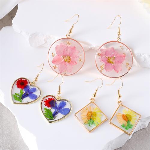 Fashion Create Jewelry Earring, Zinc Alloy, with Dried Flower, plated & for woman & epoxy gel, golden 