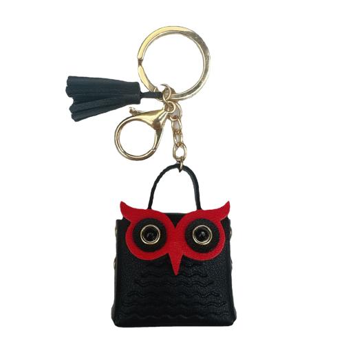 PU Leather Key Chain, with Zinc Alloy, Owl, Unisex 