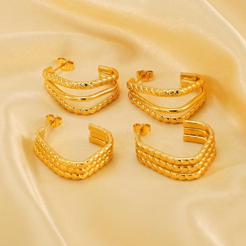 Edelstahl Stud Ohrring, 304 Edelstahl, 18K vergoldet, Modeschmuck & verschiedene Stile für Wahl & für Frau, goldfarben, verkauft von Paar