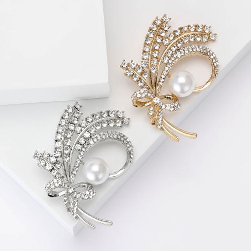 Rhinestone Zinc Alloy Brooch, with Plastic Pearl, Wheat, plated, fashion jewelry & with rhinestone 