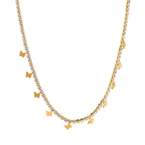 Collier de bijoux de titane, Acier titane, avec 5cm chaînes de rallonge, bijoux de mode & styles différents pour le choix & pour femme & avec strass, Or Environ 39.5 cm, Vendu par PC