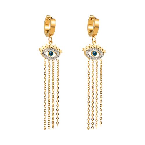 Pendientes de mal de ojo, Partículas de acero, Joyería & diferentes estilos para la opción & para mujer & con diamantes de imitación, dorado, Vendido por Par