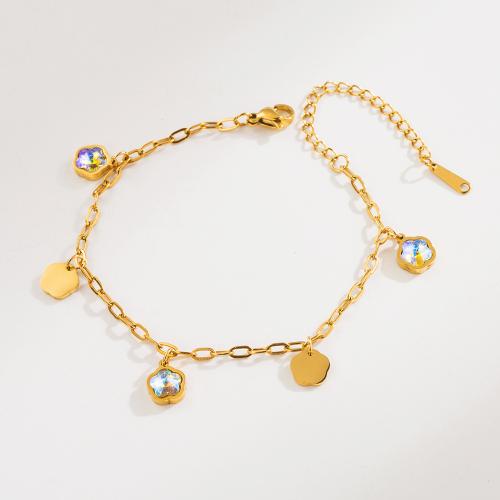 Titanio Acero Pulseras y brazaletes, Partículas de acero, Joyería & diferentes estilos para la opción & para mujer & con diamantes de imitación, dorado, Vendido por UD