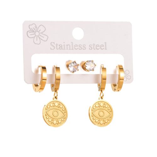 Boucles d'oreilles en acier titane, 6 pièces & styles différents pour le choix & pour femme & avec strass, Or, Vendu par fixé