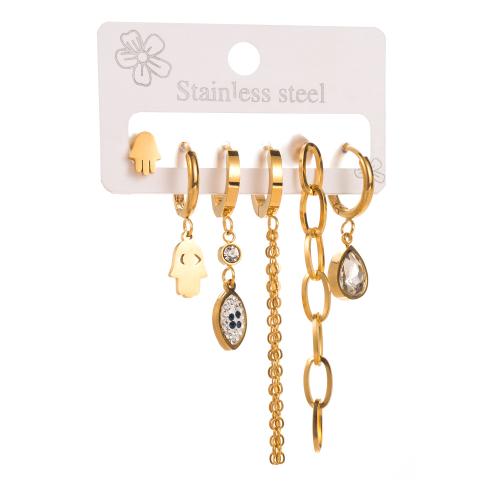 Boucles d'oreilles en acier titane, 6 pièces & styles différents pour le choix & pour femme & avec strass, Or, Vendu par fixé