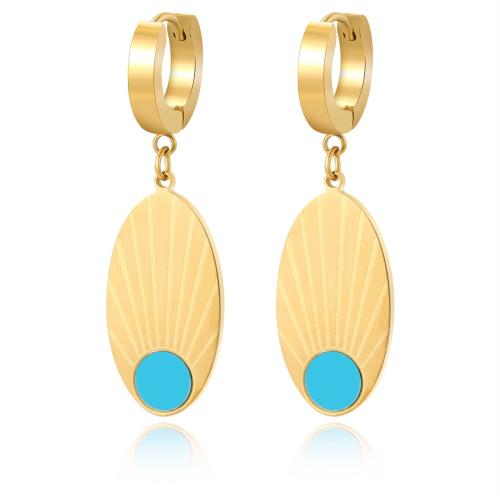 Boucles d'oreilles en acier titane, avec turquoise, Placage, pour femme, doré, Vendu par paire