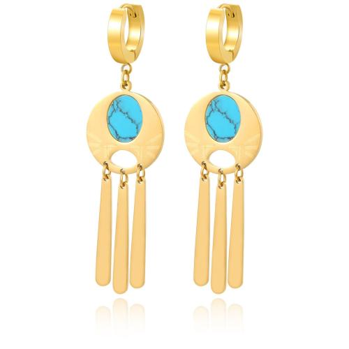 Boucles d'oreilles en acier titane, avec turquoise, Placage, pour femme, doré, Vendu par paire