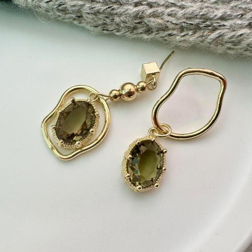 Pendientes de Perno de Aleación de Zinc, con Cristal, chapado, para mujer, dorado, Vendido por Par[