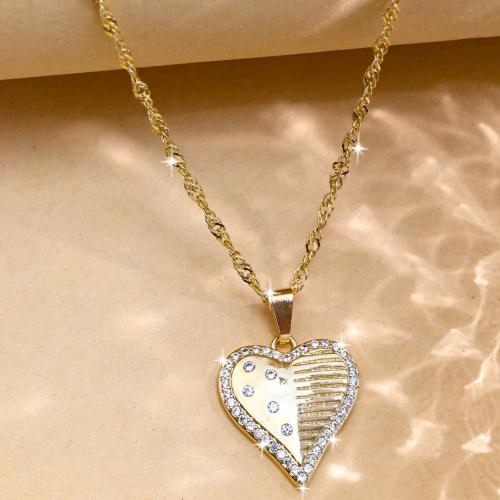 Cubic Zircon Micro Pave Brass Necklace, Heart, gold color plated, fashion jewelry & Unisex & micro pave cubic zirconia Approx 44 cm [