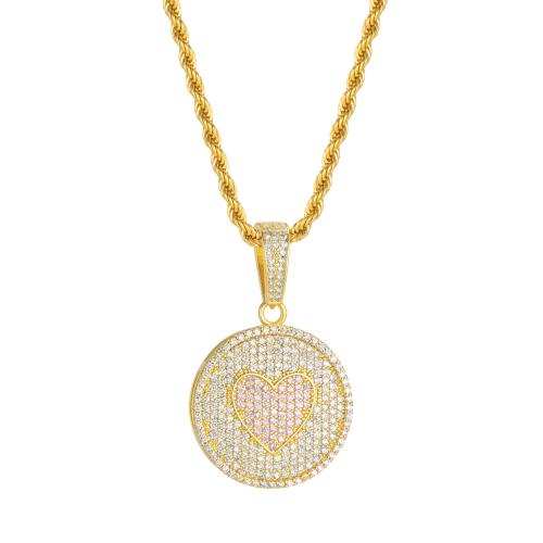 Cubic Zircon Micro Pave Brass Necklace, Round, fashion jewelry & micro pave cubic zirconia & for woman, golden Approx 50 cm [