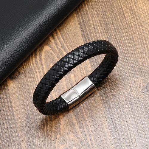 PU Leather Cord Bracelets, with 304 Stainless Steel, Vacuum Ion Plating, fashion jewelry & for man .5 cm 