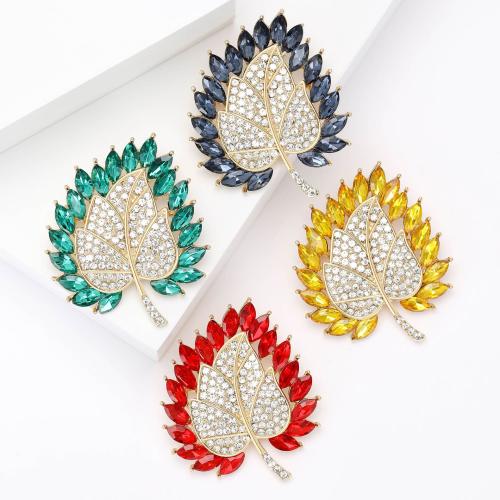 Rhinestone Zinc Alloy Brooch, Leaf, plated, fashion jewelry & with rhinestone 