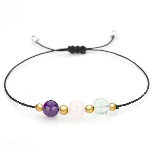 Bracelets en pierres précieuses, améthyste, avec Fil de coton & Fluorite colorée, fait à la main, bijoux de mode & unisexe & styles différents pour le choix Environ 26 cm, Vendu par PC