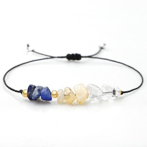 Bracelets en pierres précieuses, perles de citrine, avec Fil de coton & Lapis lazuli & laiton, fait à la main, bijoux de mode & unisexe & styles différents pour le choix Environ 26 cm, Vendu par PC