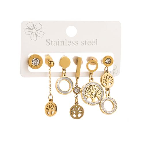 Boucles d'oreilles en acier titane, bijoux de mode & styles différents pour le choix & pour femme & avec strass, Or, Vendu par fixé