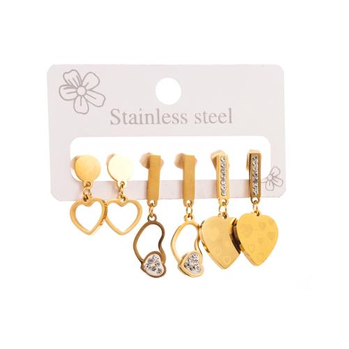 Boucles d'oreilles en acier titane, bijoux de mode & styles différents pour le choix & pour femme & avec strass, Or, Vendu par fixé