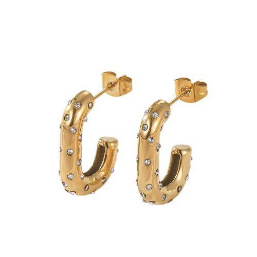 Boucles d'oreilles en acier titane, Placage, pavé de micro zircon & pour femme, doré Vendu par paire