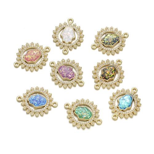 Cubic Zirconia Micro Pave Brass Connector, with Opal, plated, DIY & micro pave cubic zirconia 