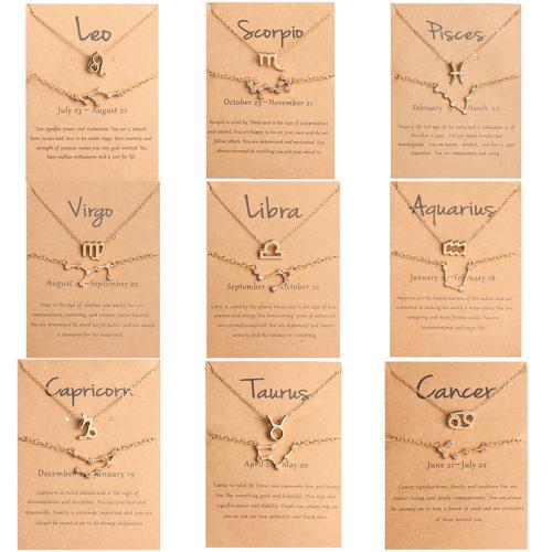 Zinc Alloy Bracelet Set, 12 Signs of the Zodiac, gold color plated, 2 pieces & for woman & with rhinestone Approx 6-8 Inch [