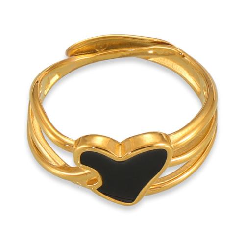 Titan Stahl Fingerring, Titanstahl, Herz, 18K vergoldet, Modeschmuck & für Frau & Emaille, goldfarben, Größe:7, verkauft von PC[