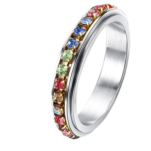 Strass Edelstahl Fingerring, 304 Edelstahl, unisex & verschiedene Größen vorhanden & mit Strass, Silberfarbe, width 4mm, verkauft von PC[