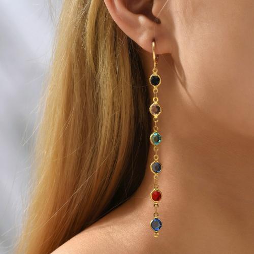 Boucle d'oreille de zinc alliage strass goutte, alliage de zinc, avec strass, Placage de couleur d'or, bijoux de mode & pour femme, multicolore Vendu par paire[