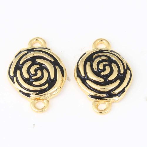 Enamel Brass Connector, Rose, gold color plated, DIY & 1/1 loop, black [