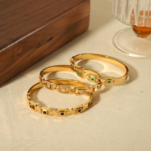 Stainless Steel Bangle, 304 Stainless Steel, gold color plated, fashion jewelry & with rhinestone, golden 