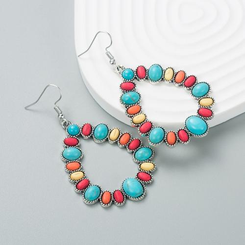 Turquoise Zinc Alloy Earring, with turquoise, Teardrop, fashion jewelry & for woman & hollow [