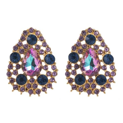 Boucle d'oreille de zinc alliage strass goutte, alliage de zinc, avec Perceuse à eau en verre, larme, bijoux de mode & pour femme & avec strass, plus de couleurs à choisir Vendu par paire[