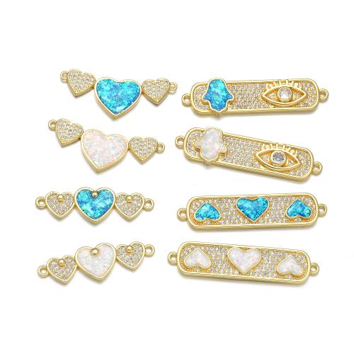 Cubic Zirconia Micro Pave Brass Connector, with Opal, plated, DIY & micro pave cubic zirconia 