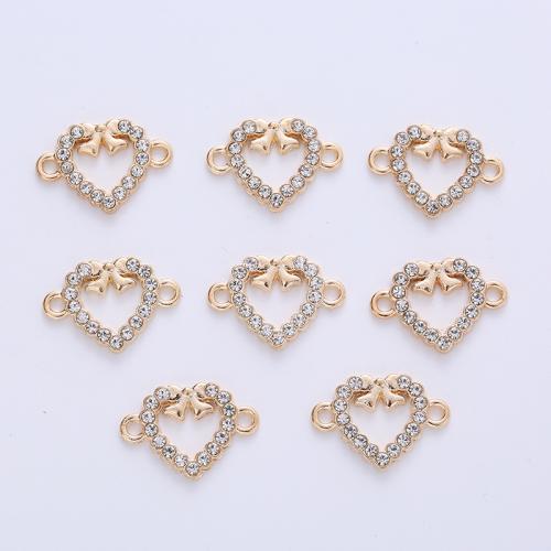 Conector de latón de diamantes de imitación, aleación de zinc, Corazón, chapado, Bricolaje & con diamantes de imitación, dorado, 20x14x2mm, Vendido por UD[