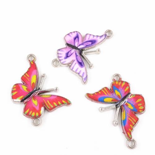 Enamel Brass Connector, Zinc Alloy, Butterfly, plated, random style & DIY, mixed colors [