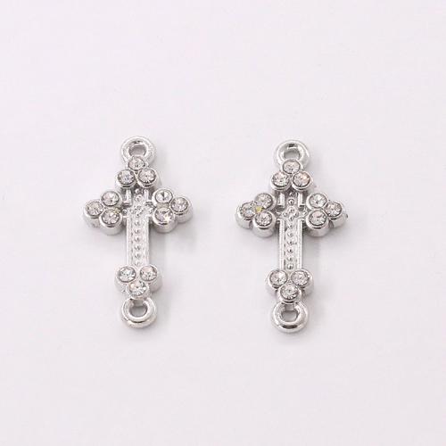 Zinc Alloy Rhinestone Pendants, Cross, plated, DIY & with rhinestone, platinum color 