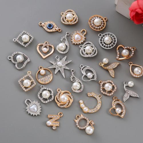 Zinc Alloy Rhinestone Pendants, with Plastic Pearl, plated, DIY & enamel & with rhinestone [