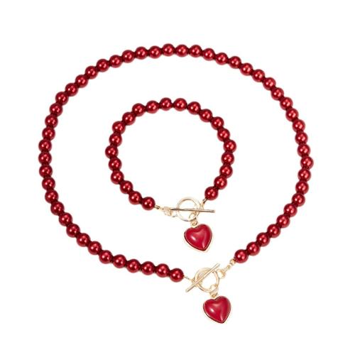 ensembles de bijoux de mode en alliage zinc, perle de plastique, Bracelet & collier, avec alliage de zinc, Placage de couleur d'or, styles différents pour le choix & pour femme, plus de couleurs à choisir, Vendu par PC