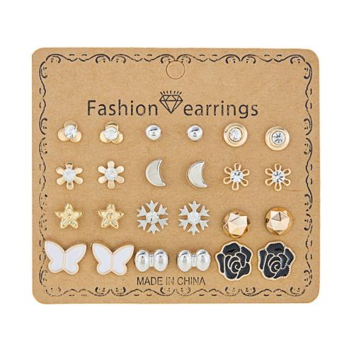 Zinc alliage strass Stud Earring, alliage de zinc, avec papier & strass, Placage, bijoux de mode & pour femme & émail, plus de couleurs à choisir é, Vendu par fixé[